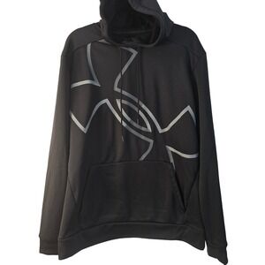 Under Armour Mens XL Black Big Logo Fleece Hoodie Loose Fit Pullover Sweatshirt
